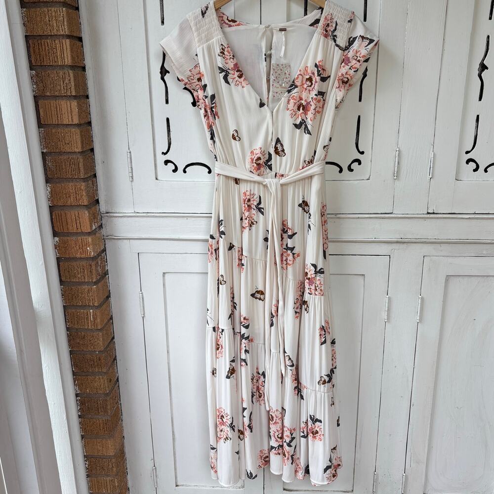 Free People All I Got Floral Ivory Butterfly Boho Maxi Dress Size 8- Cottagecore - Picture 2 of 8